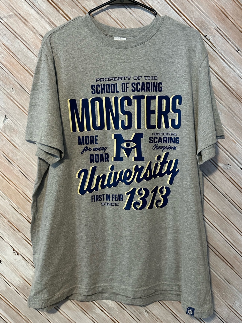Disney Monsters Inc University 1313 School of Scaring Grey & Blue Felt Lettering